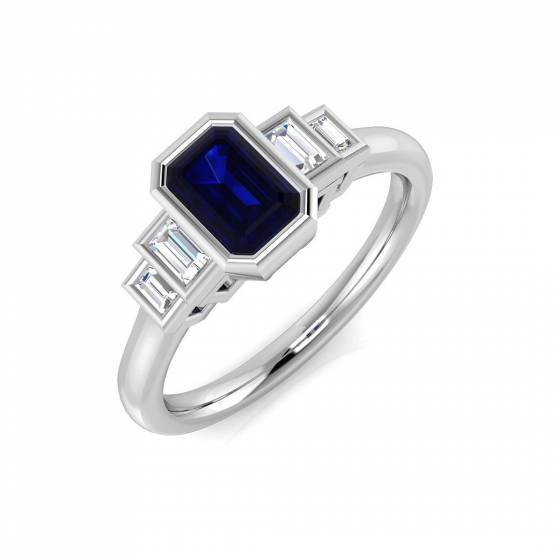 1.00ct SI2/G Emerald cut Blue Sapphire Gemstone Ring in Platinum