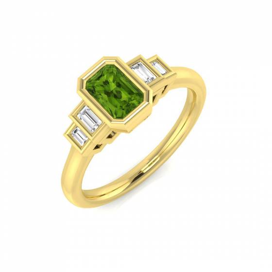 0.86ct SI2/G Emerald cut Peridot Gemstone Ring in 9k Yellow Gold