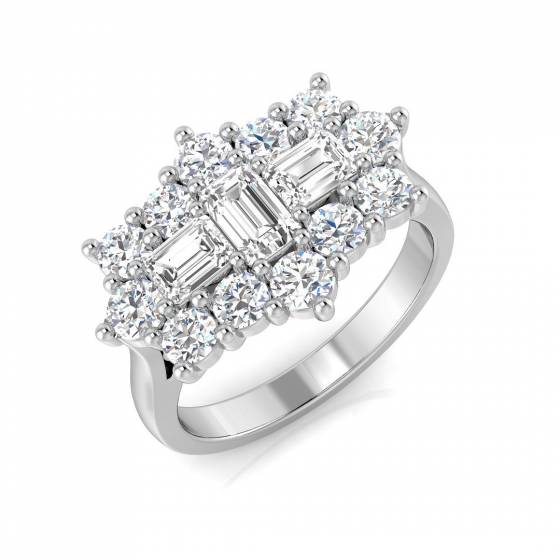 1.76ct SI2/G Emerald cut Natural Diamond Designer Ring in Platinum