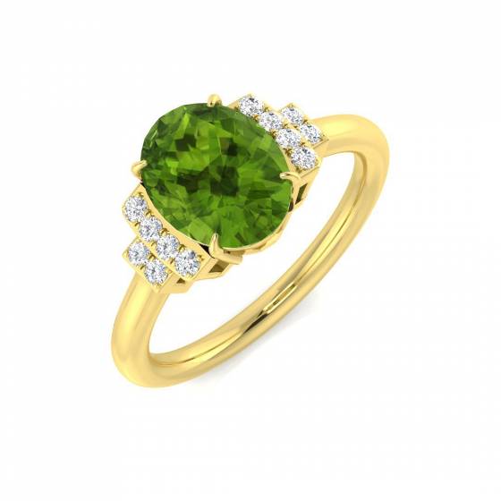 2.36ct I1/G Oval cut Peridot Gemstone Ring in 9k Yellow Gold
