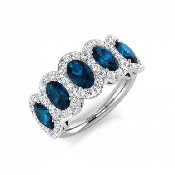 3.21ct SI2/G Oval cut Blue Topaz Gemstone Ring in 9k White Gold