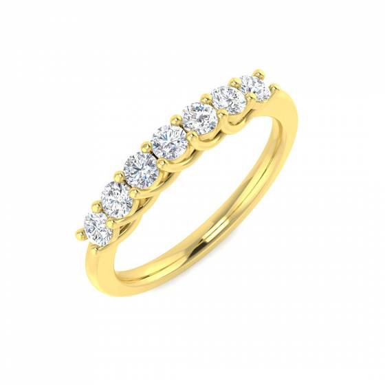 0.52ct VS/F Round cut Lab Grown 7 Stone Natural Diamond Ring in 9k Yellow Gold