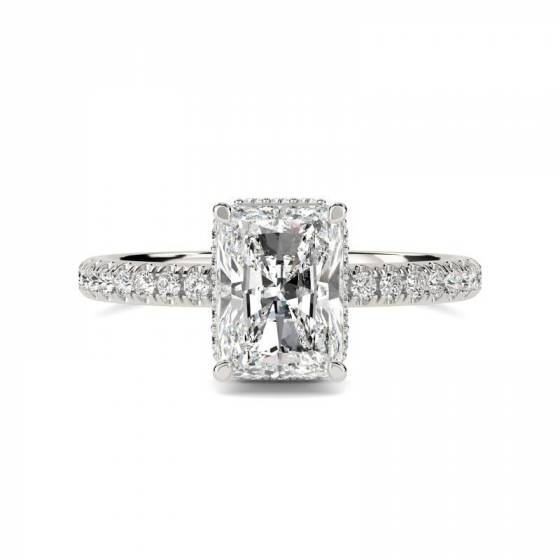 2.00ct I1/D Radiant Cut Lab Grown Hidden Halo Shoulder Set Ring