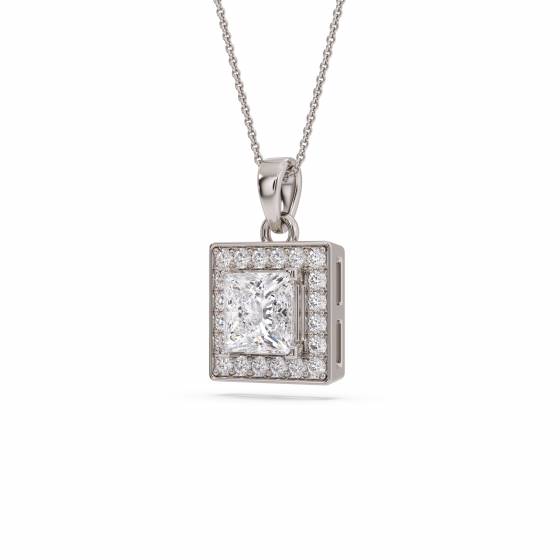 Princess Diamond Single Halo Pendant