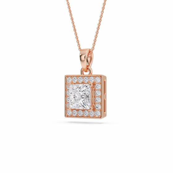 Princess Diamond Single Halo Pendant