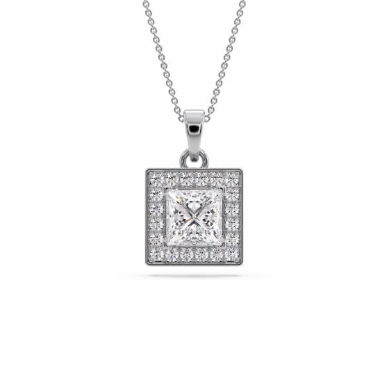 Princess Diamond Single Halo Pendant