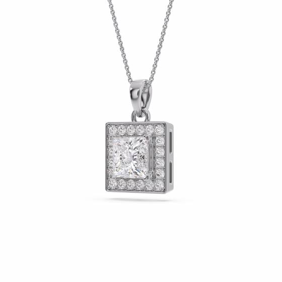 Princess Diamond Single Halo Pendant