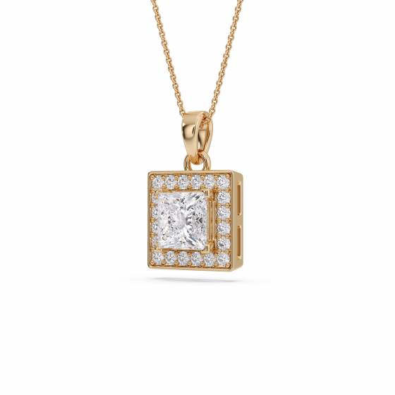 Princess Diamond Single Halo Pendant