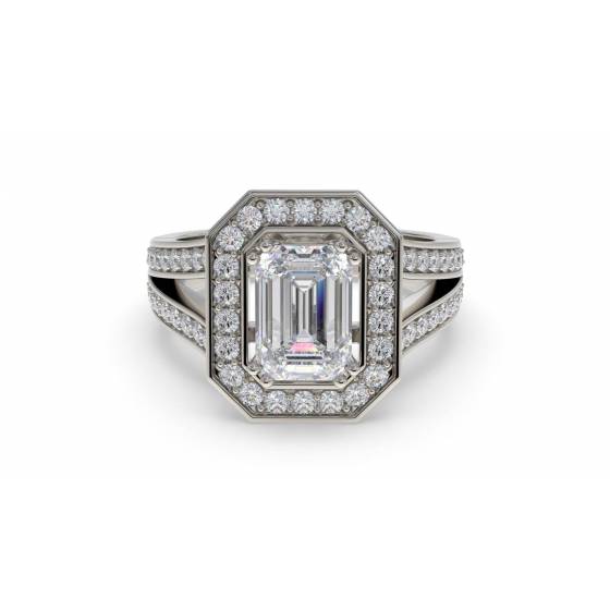 Radiant Diamond Single Halo Shoulder Set Ring