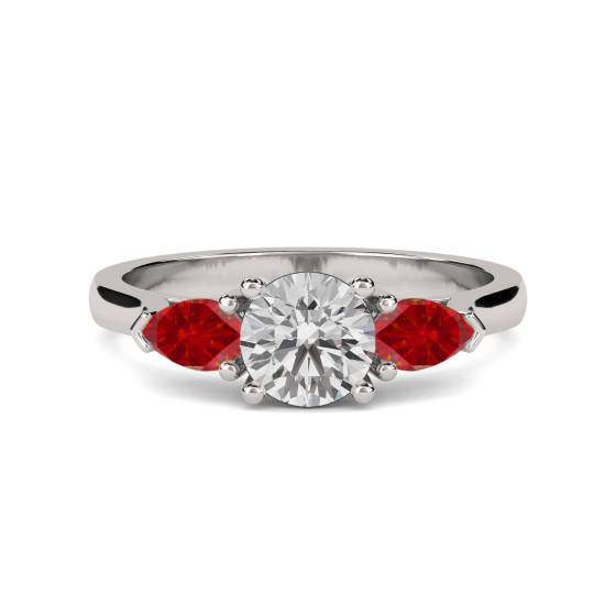 0.50ct VS2/D Round cut Ruby Diamond Gemstone Trilogy Ring