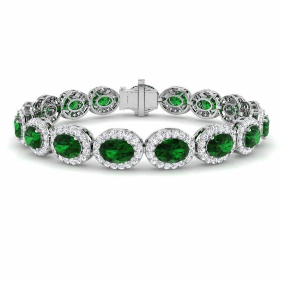 15.13ct VS/F Oval cut Lab Grown Diamonds 7 Inches Green Emerald Gemstone Tennis Bracelet