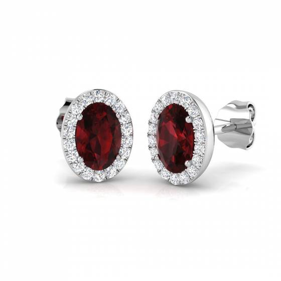 1.35ct VS/E-F Oval cut Garnet Gemstone and Diamond Halo Earrings