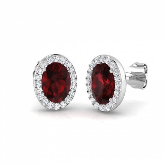 2.12ct VS/E-F Oval cut Garnet Gemstone and Diamond Halo Earrings