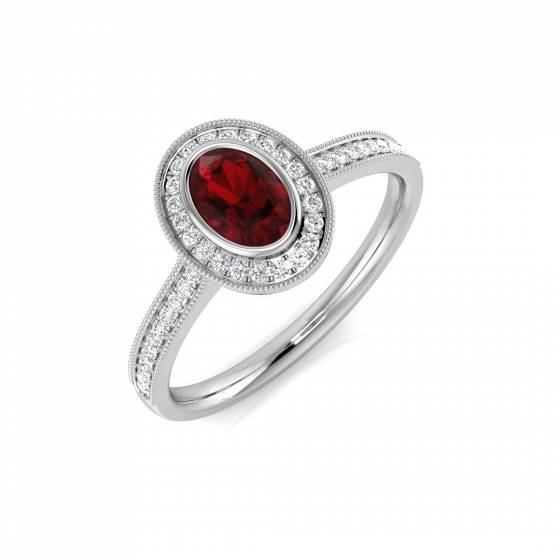 0.70ct VS/E-F Oval cut Garnet Gemstone Shoulder Set Halo Ring