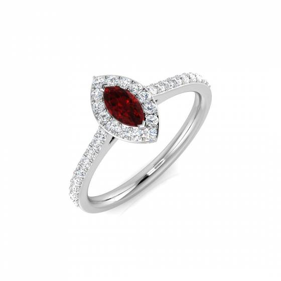 0.60ct VS/E-F Marquise cut Ruby Gemstone Halo Shoulder Set Ring