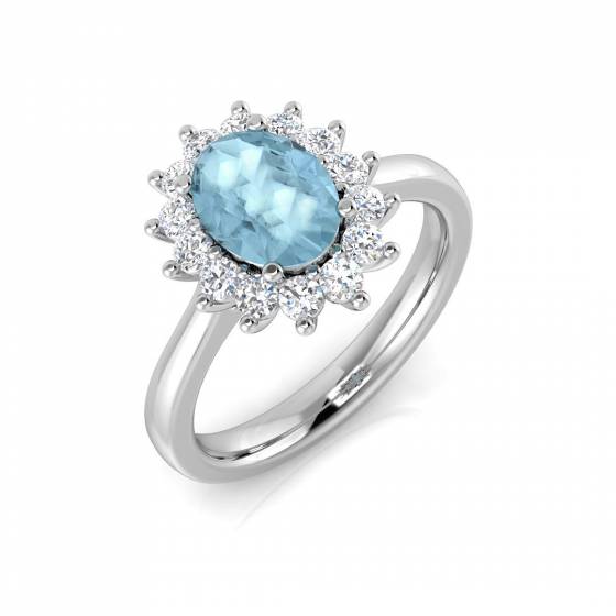 1.62ct VS/E-F Oval cut Aquamarine Gemstone Halo Ring