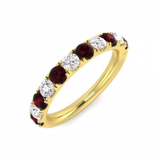 1.14ct SI/F-G Round cut Ruby Gemstone Half Eternity Ring