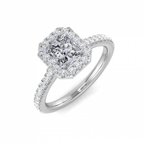 1.05ct SI1/G Radiant cut Natural Diamonds Halo Shoulder Set Ring