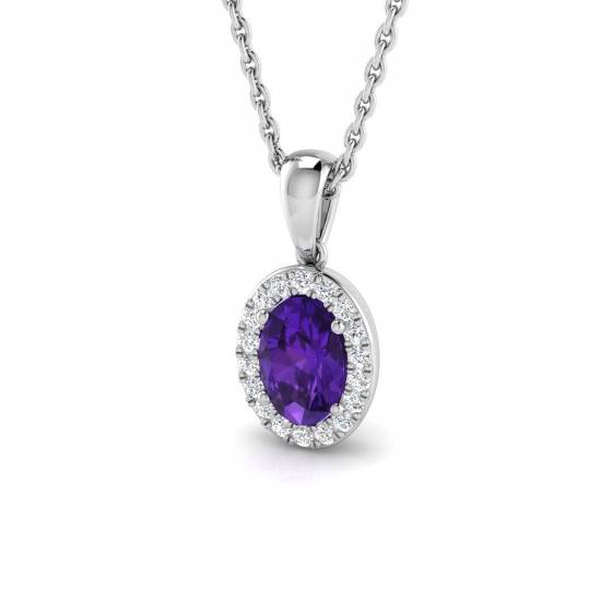 0.55ct VS/F-G Oval cut Amethyst Gemstone Halo Pendant