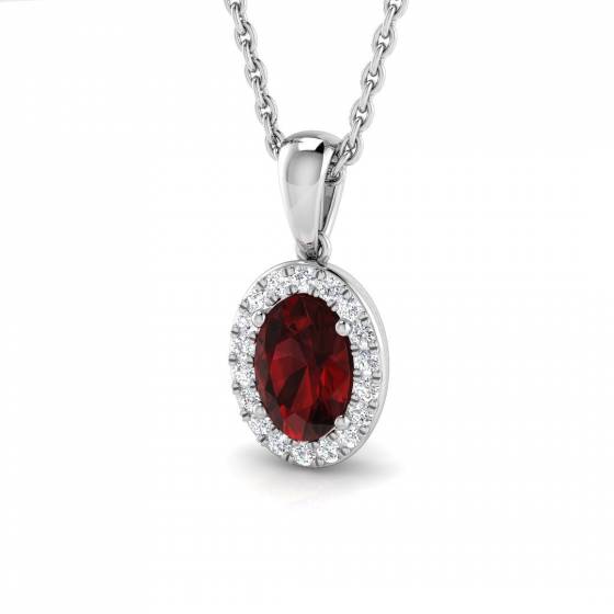 0.65ct VS/E-F Oval cut Garnet Gemstone Halo Pendant