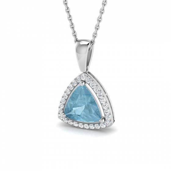 1.24ct VS/E-F Round cut Aquamarine Gemstone Halo Pendant