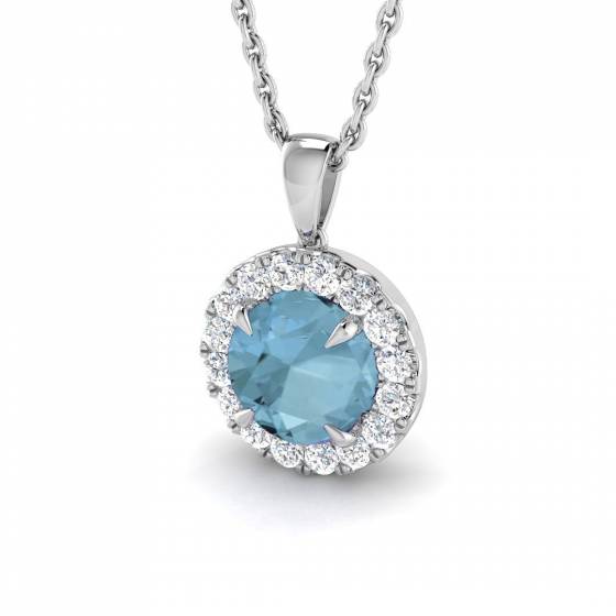 0.75ct SI/F-G Round cut Aquamarine Gemstone Halo Pendant