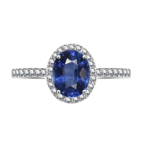 Oval Blue Sapphire and Diamond Halo Ring
