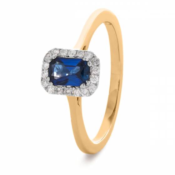 HREGBS1058 Emerald Shaped Blue Sapphire Halo Gemstone Ring