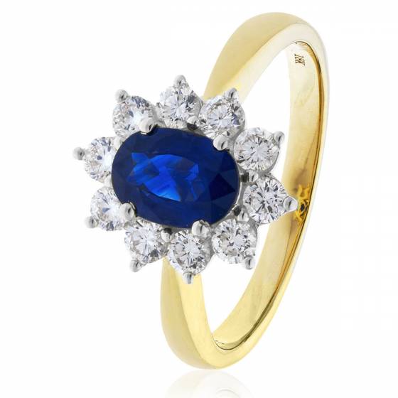 HROGBS1023 Blue Sapphire & Diamond Halo Ring