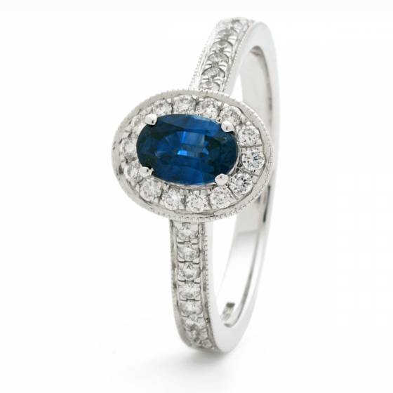 HROGBS1036 Classic Oval cut Blue Sapphire Halo Ring