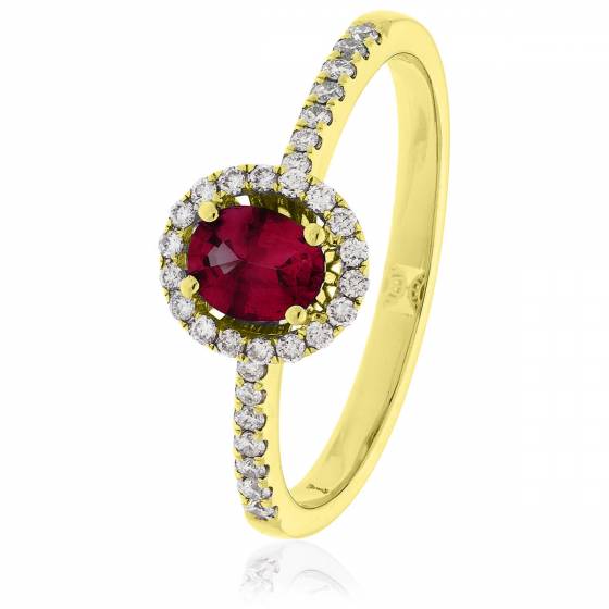 HROGRY1033 Oval cut Ruby Gemstone & Diamond Halo Ring