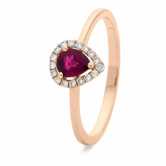 HRPEGRY1052 Pear Shaped Ruby Halo Gemstone Ring