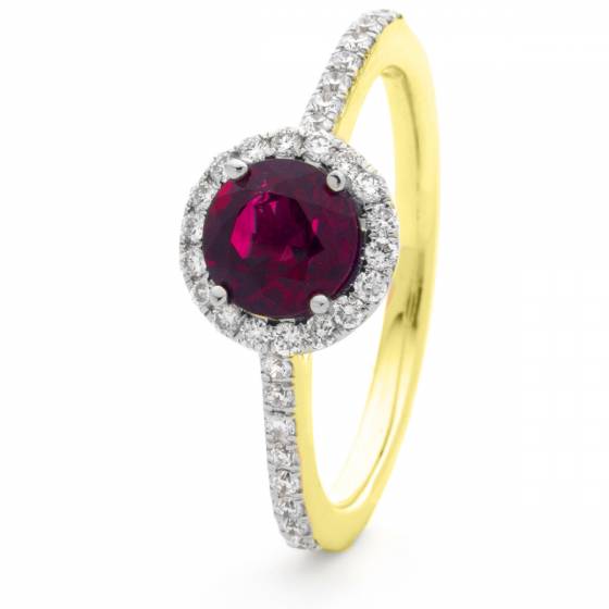 HRRGRY1049 Ruby & Diamond Single Shoulder Halo Ring