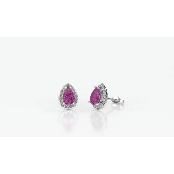 Pear Shaped Pink Sapphire and Diamond Cluster Earrings