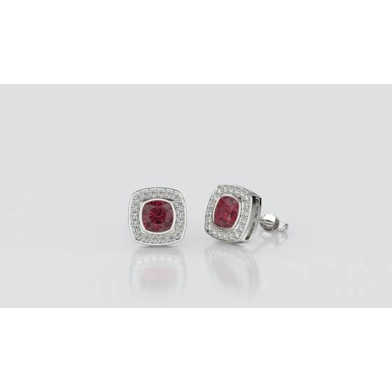 Cushion Ruby and Diamond Cluster Earrings