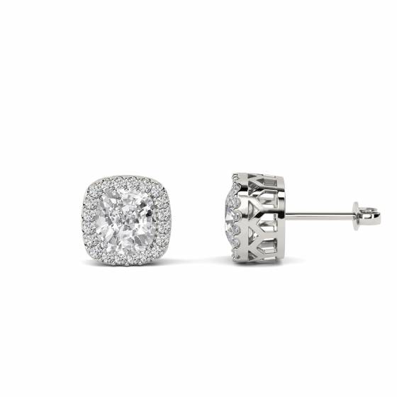 Cushion Diamond Single Halo Earrings