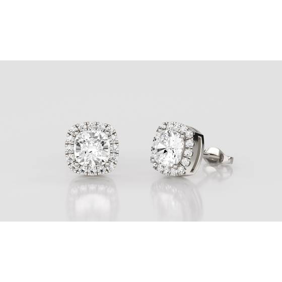 0.90ct Unique Cushion Diamond Single Halo Earrings