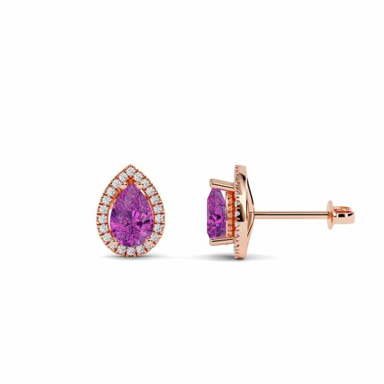 Pear Shaped Pink Sapphire and Diamond Cluster Earrings