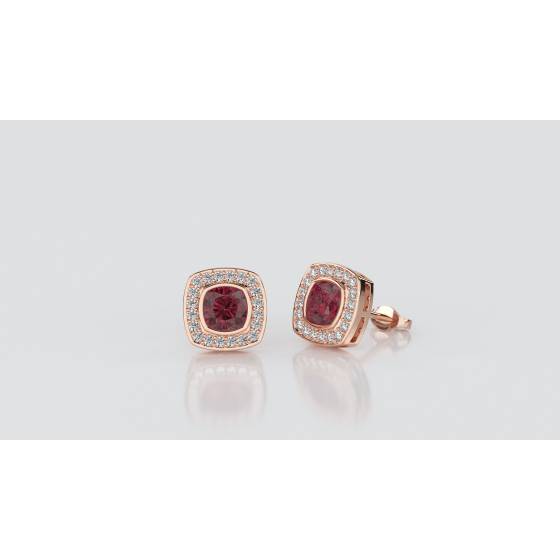 Cushion Ruby and Diamond Cluster Earrings