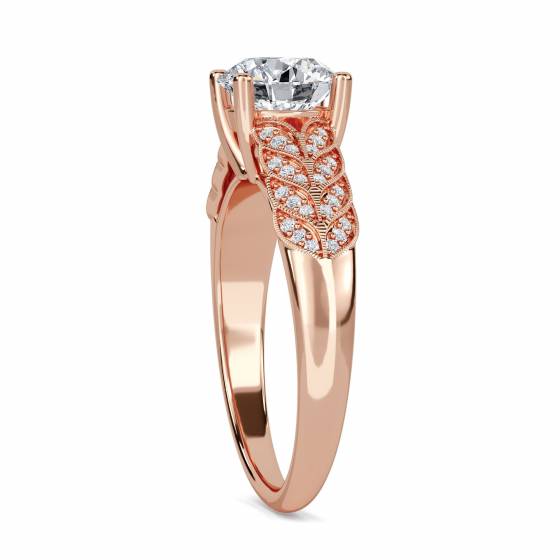 Knife Edge Leaf Motif Round Diamond Vintage Ring
