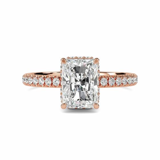 Radiant Diamond Hidden Halo Shoulder Set Ring