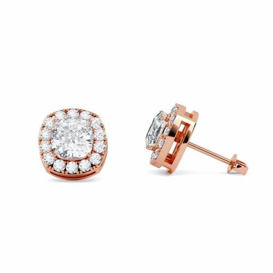Cushion Diamond Single Halo Earrings