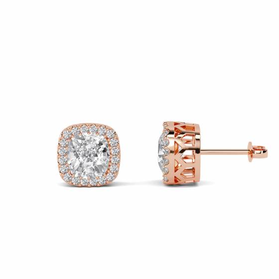 Cushion Diamond Single Halo Earrings