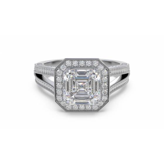 Asscher Diamond Single Halo Vintage Ring