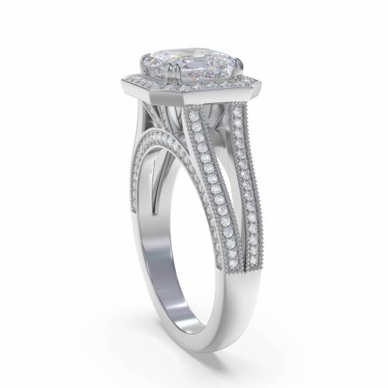 Asscher Diamond Single Halo Vintage Ring