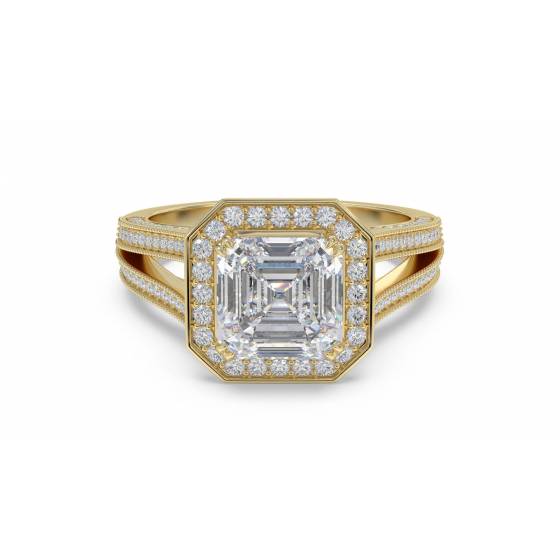 Asscher Diamond Single Halo Vintage Ring