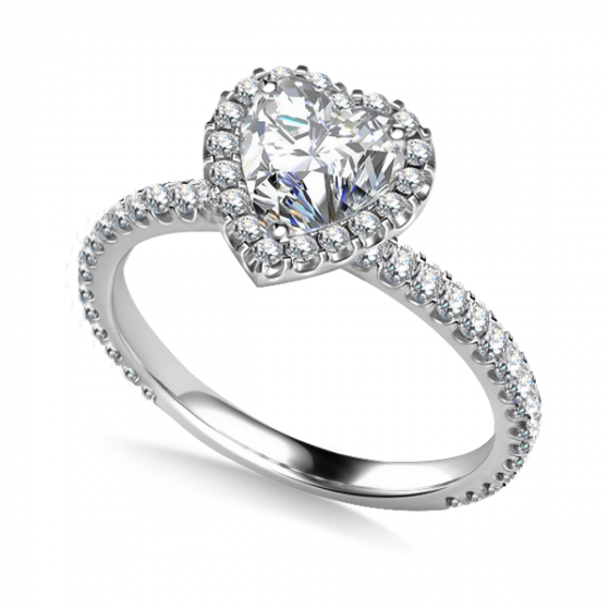 0.75ct VS1/G Heart Shaped Natural Diamond Single Halo Shoulder Set Ring