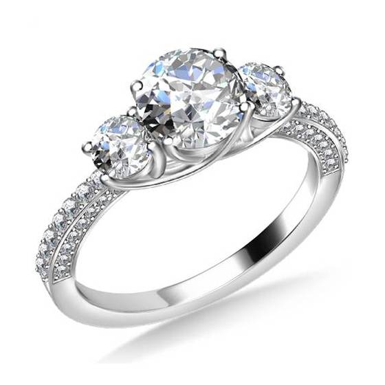 0.90 SI1/E Round Natural Diamond Trilogy Engagement Ring