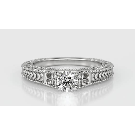 0.30ct SI1/G Unique Single Round Natural Diamond Vintage Filgree Style Ring