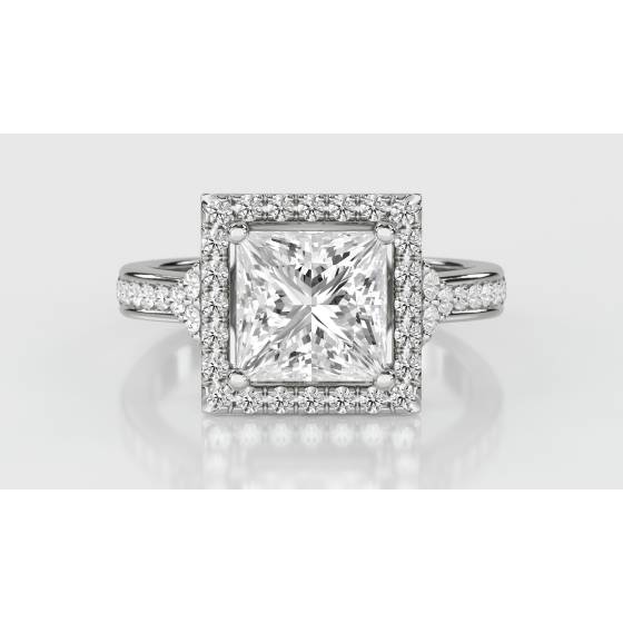 0.85 SI2/G Princess Diamond Single Halo Designer Ring